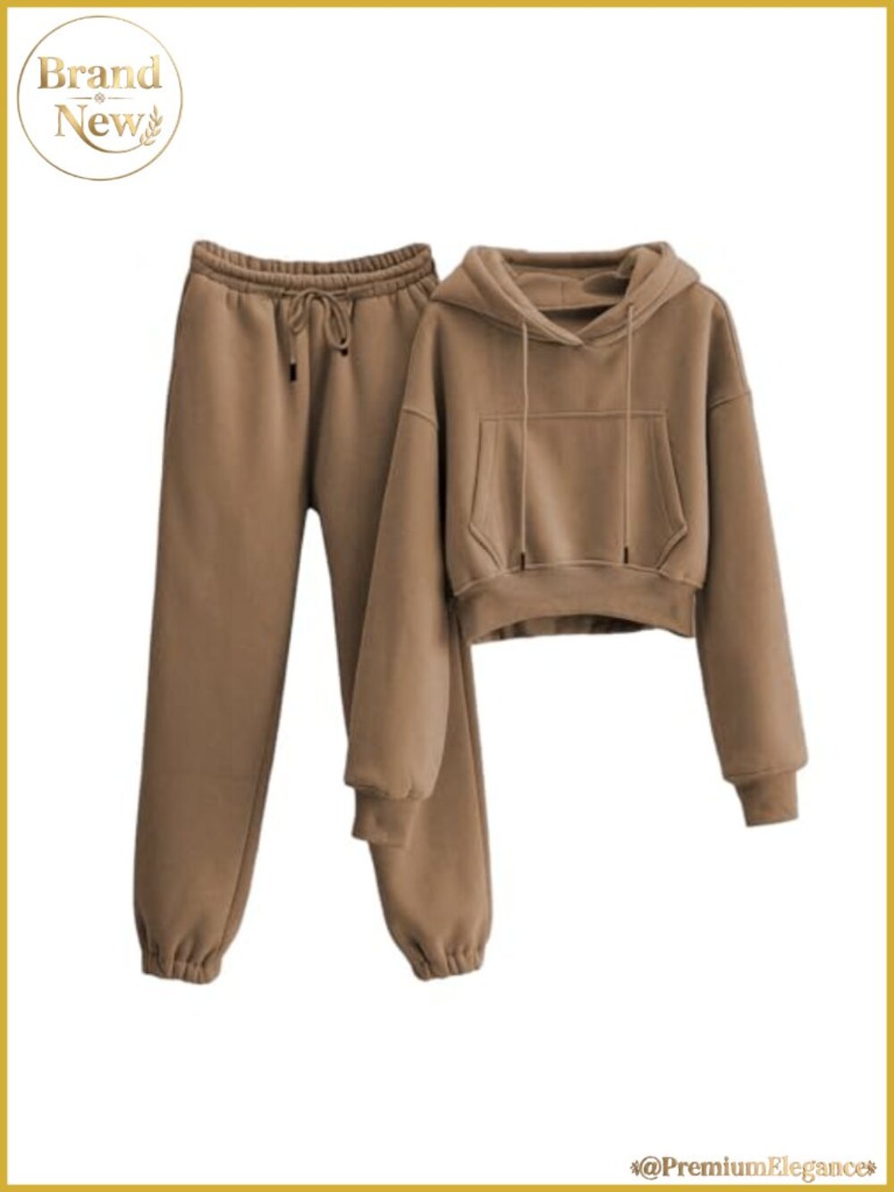 Women 2 Piece Fleece Sweatsuit Crop Hoodie Jogger Lounge Set
